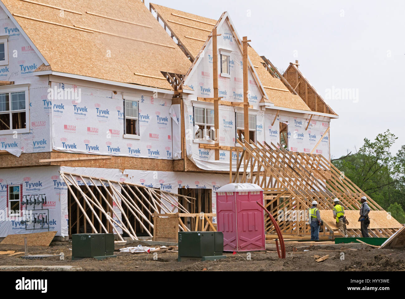 New apartment buildings under construction in Ann Arbor, Michigan, USA, in summer, 2015. Stock Photo