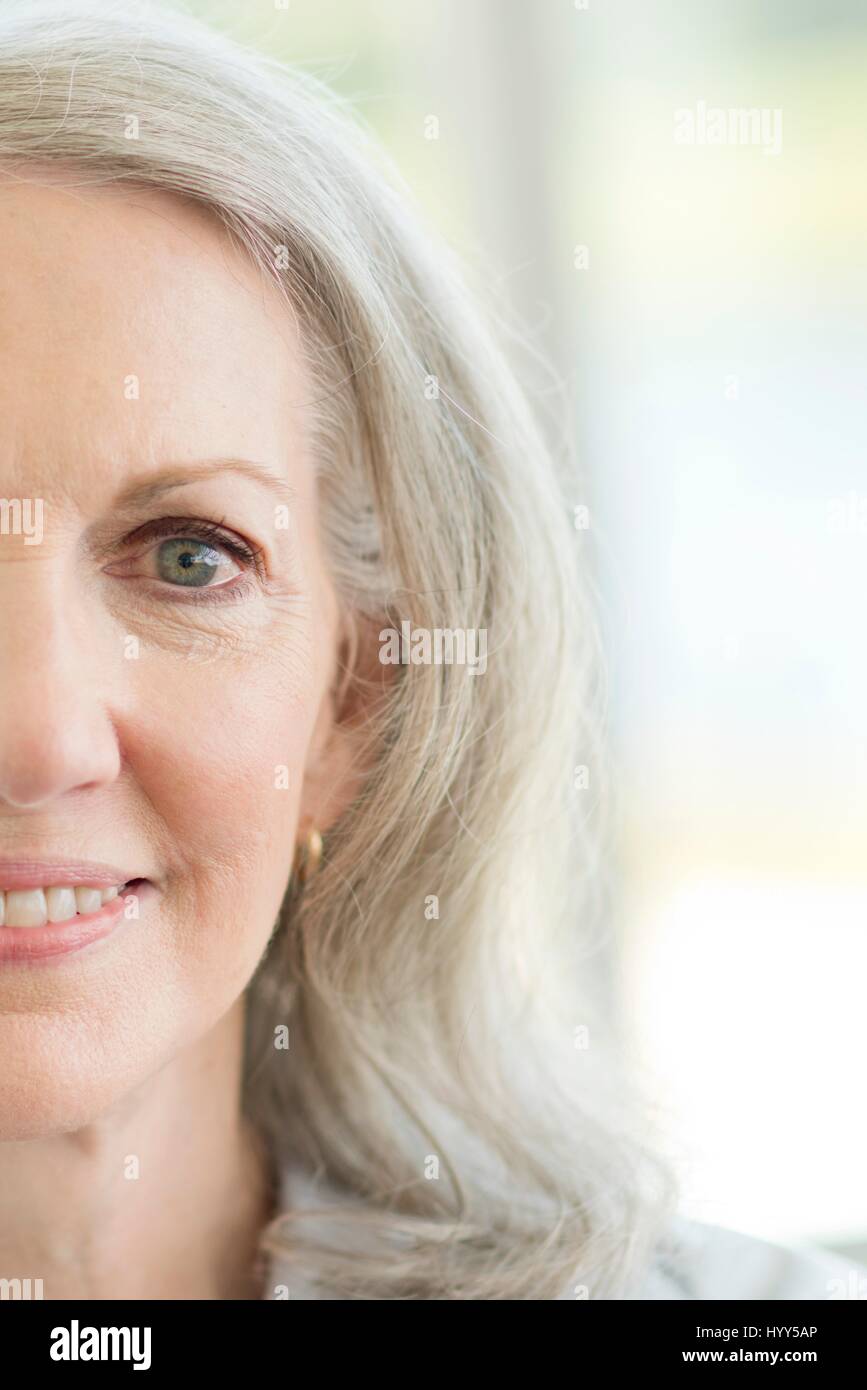 Senior woman smiling, close up. Stock Photo