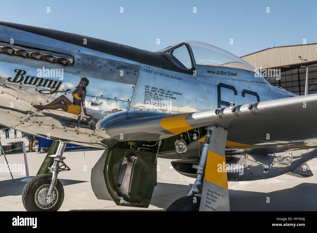 P-51 Mustang belonging to LT Bob Friend, one of the last surviving Tuskegee Airmen from the infamous 'Red Tails' Stock Photo