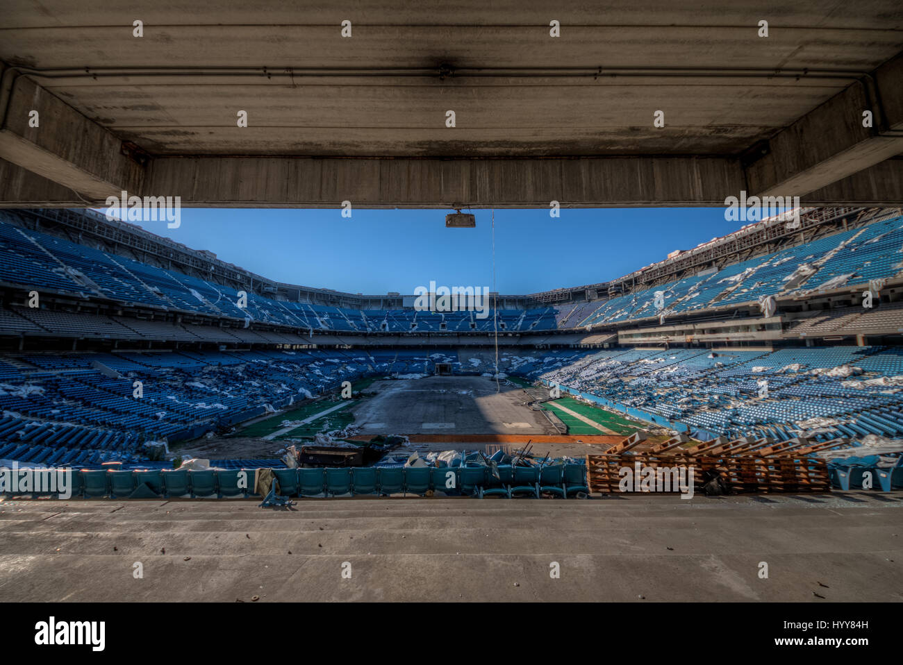 PONTIAC, USA: HAUNTING pictures have revealed the crumbling remains of an  82,000 seat American football stadium that saw its last touchdown long ago.  The eerie images show the rows of thousands of, image size:1300x958