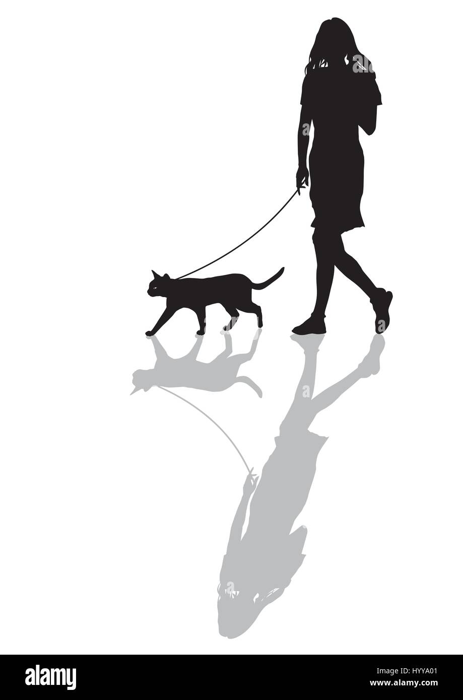 Woman with a cat on a leash Stock Vector