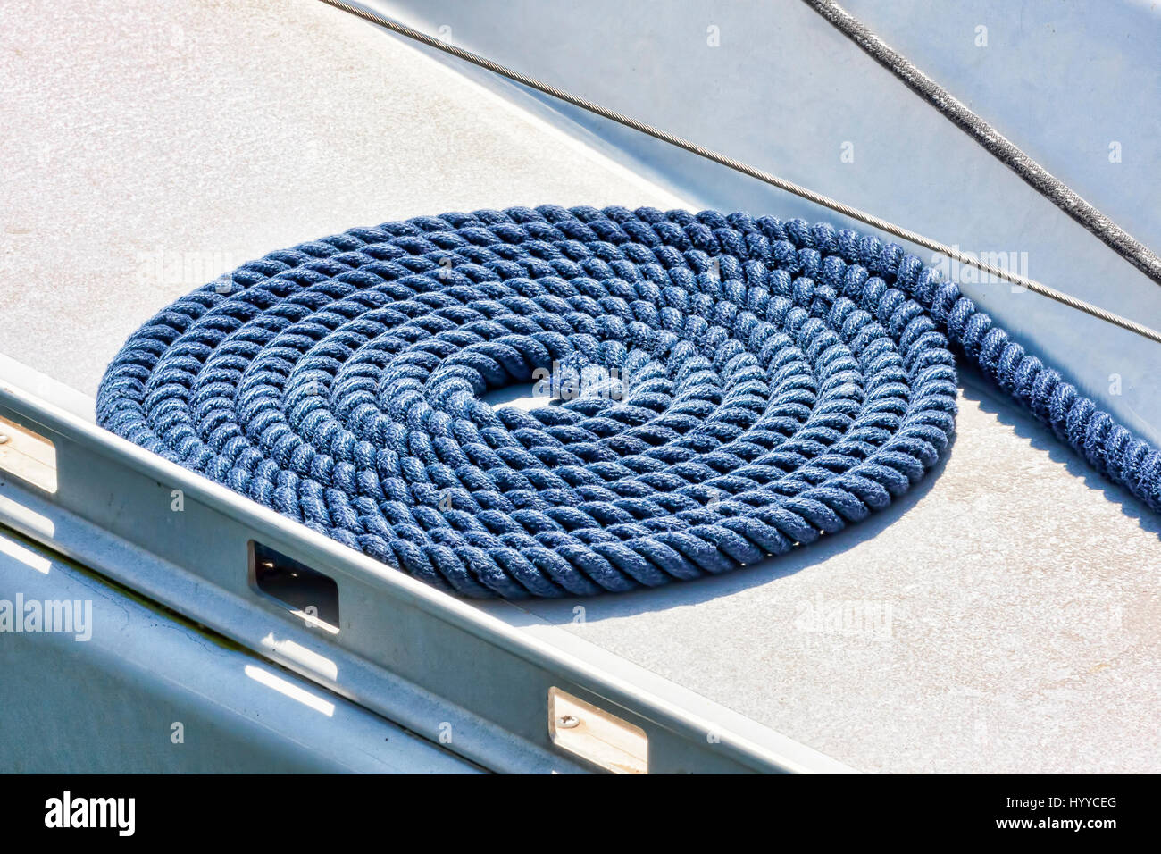 Rope wrapped over bridge in a white fiberglass Stock Photo Alamy