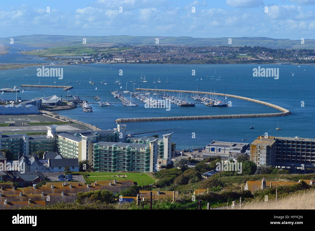 View towards Portland Harbour from Portland, Dorset, UK Stock Photo
