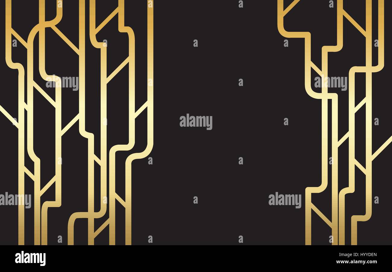 Gold LINE forest design black background. Web design, Technology, science, Design element. Stock Vector