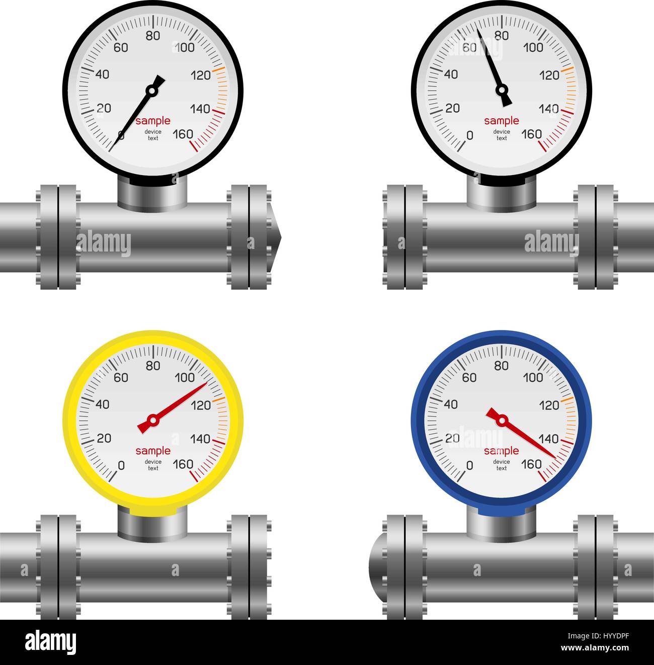 Pressure gauge pipe set isolated on white background. Gas water oil