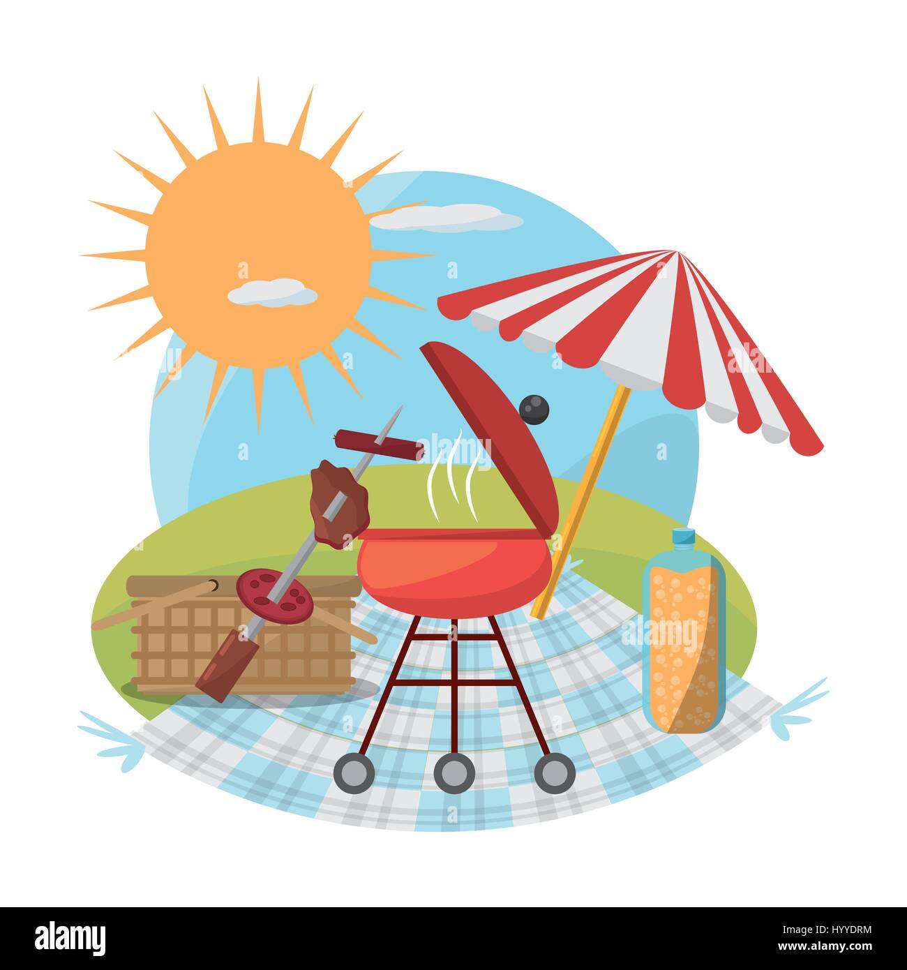 picnic grill umbrella basket food sunny Stock Vector Image & Art - Alamy