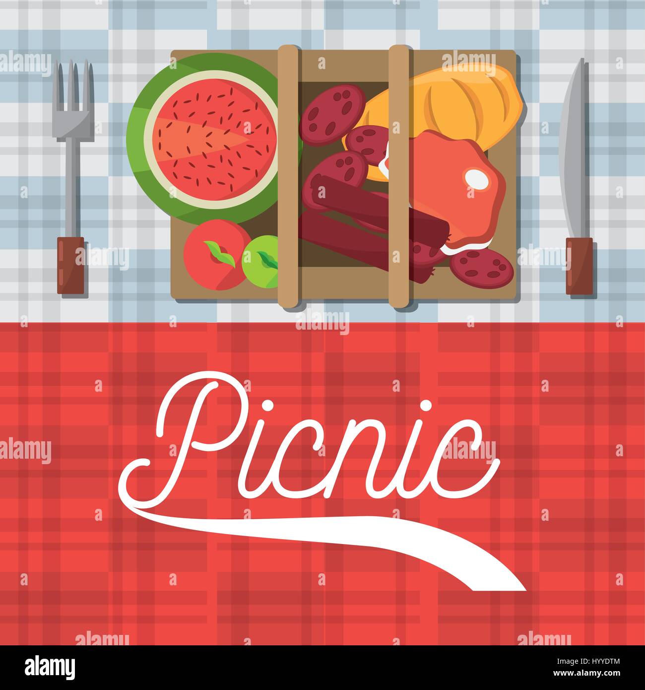picnic basket food fork and knife poster Stock Vector Image & Art - Alamy