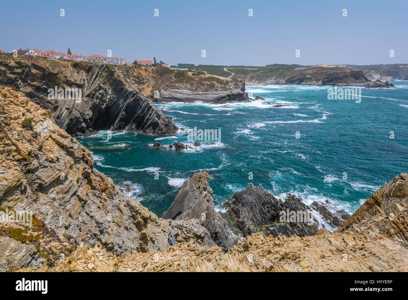 Panoramic coastal view near Zambujeira do Mar, Costa Vicentina, Portugal Stock Photo