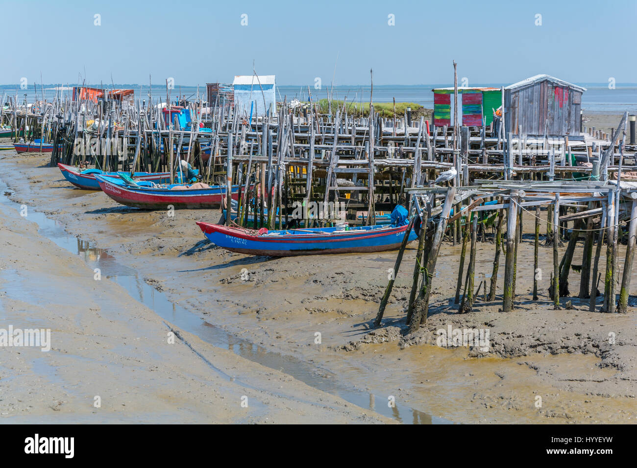 Fishermen docks at Cais Palafitico da Carrasqueira, Alentejo, Portugal, July-09-2016 Stock Photo