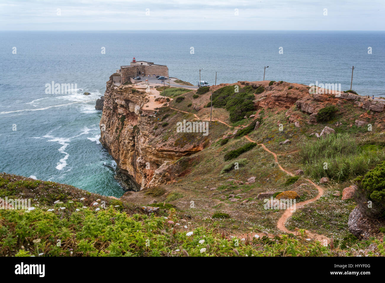 Scenic path to Nazare Lighthouse, Portugal, July-01-2016 Stock Photo