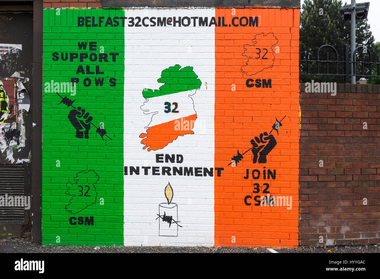 32 County Sovereignty Movement (32CSM) wall mural on the Falls Road, Belfast, County Antrim, Northern Ireland, UK Stock Photo