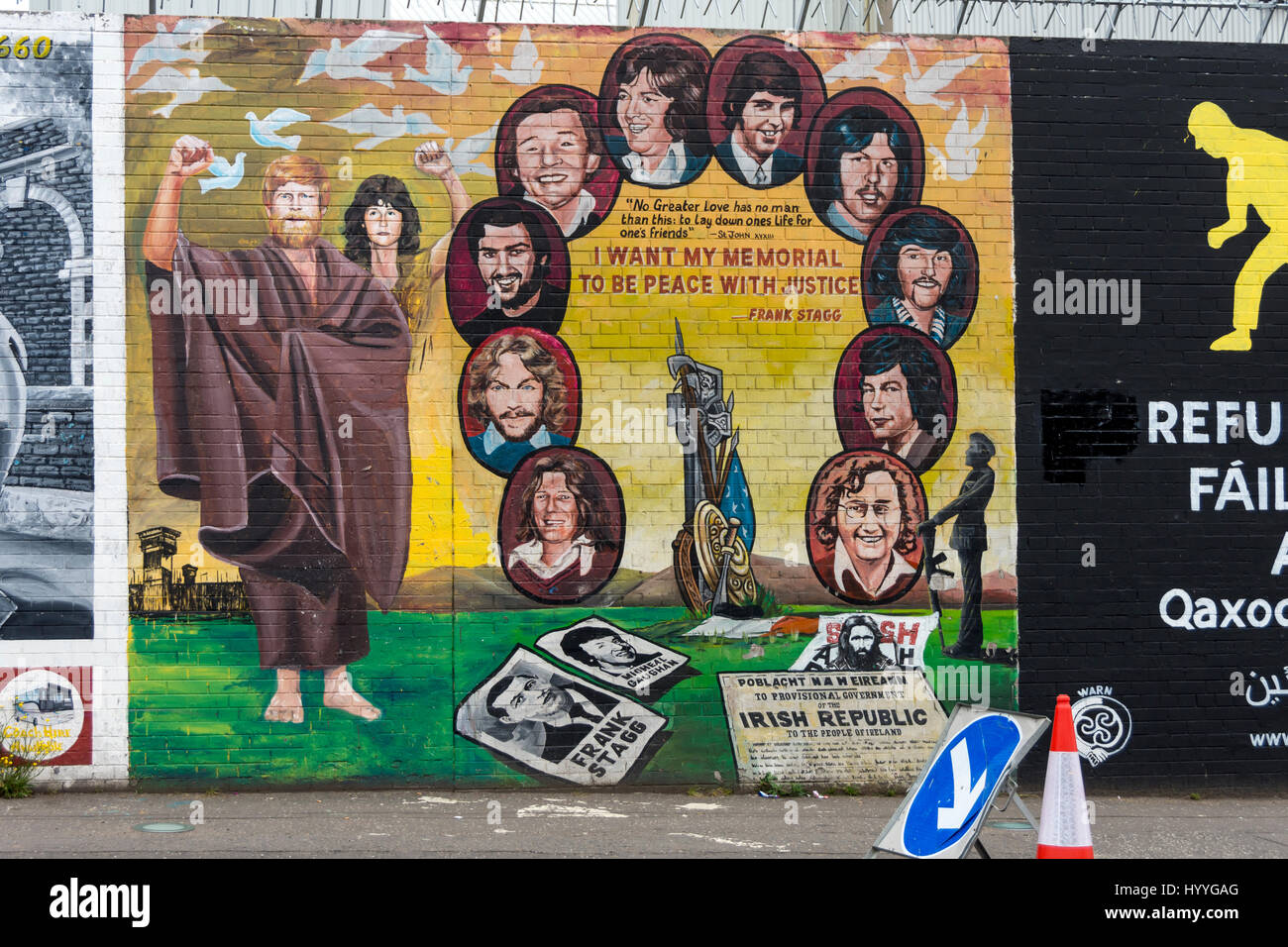 Republican wall mural on the Falls Road, Belfast, County Antrim, Northern Ireland, UK Stock Photo