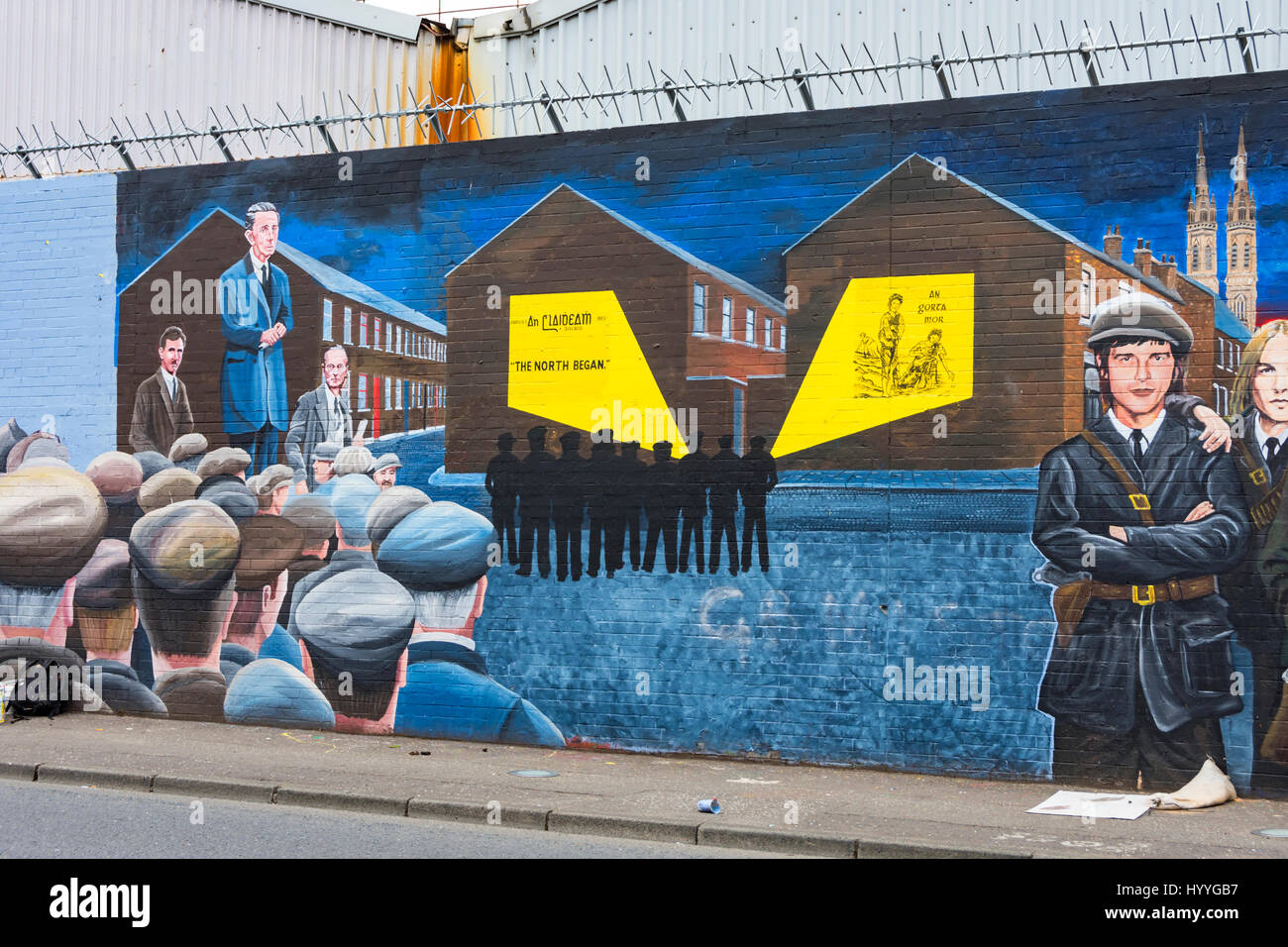Republican wall mural on the Falls Road, Belfast, County Antrim, Northern Ireland, UK Stock Photo
