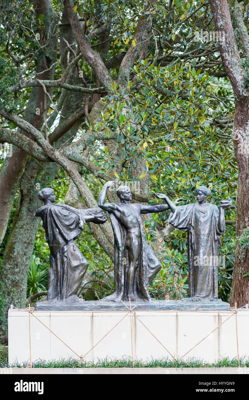 Auckland, New Zealand March 1, 2017 Three bronze figures represent