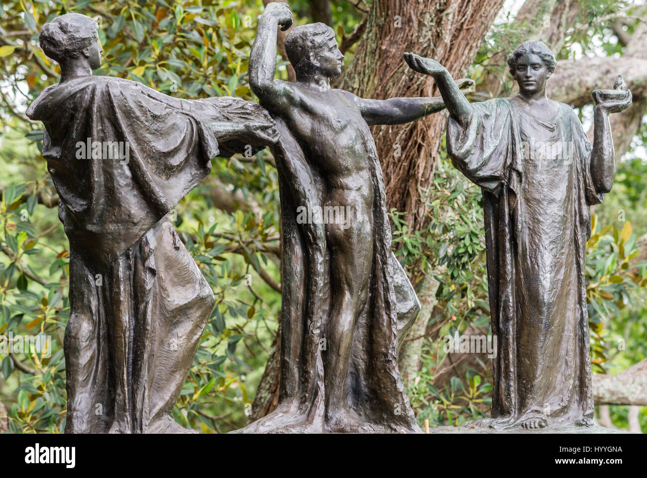 Auckland, New Zealand March 1, 2017 Three bronze figures represent