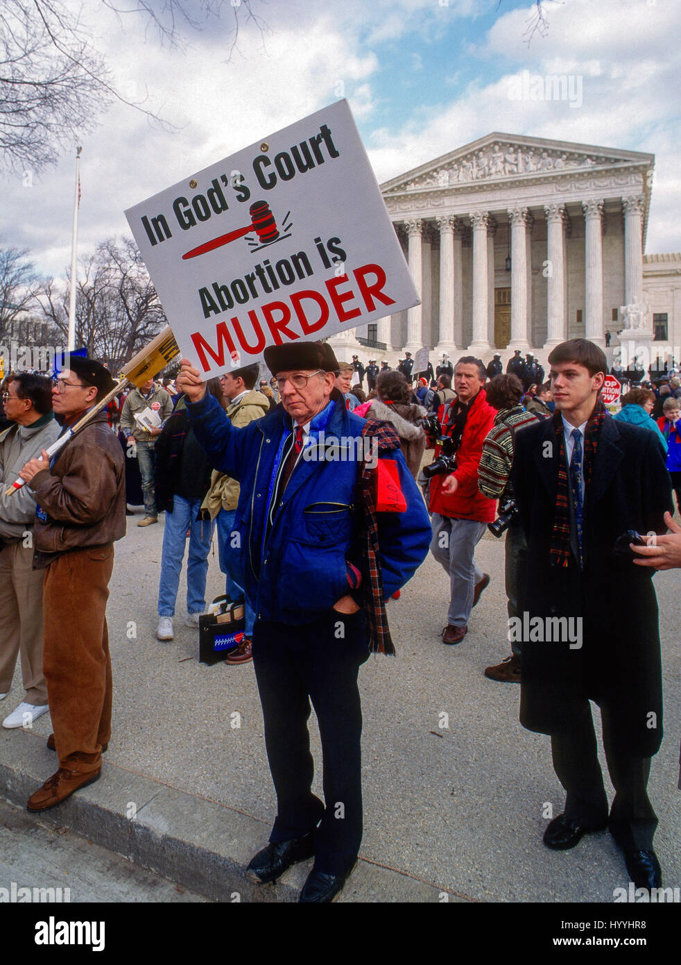 Pro Choice activists disrupt the annual March For Life at the US Supreme Court building Washington DC. January 23, 1995.  Photo by Mark Reinstein Stock Photo