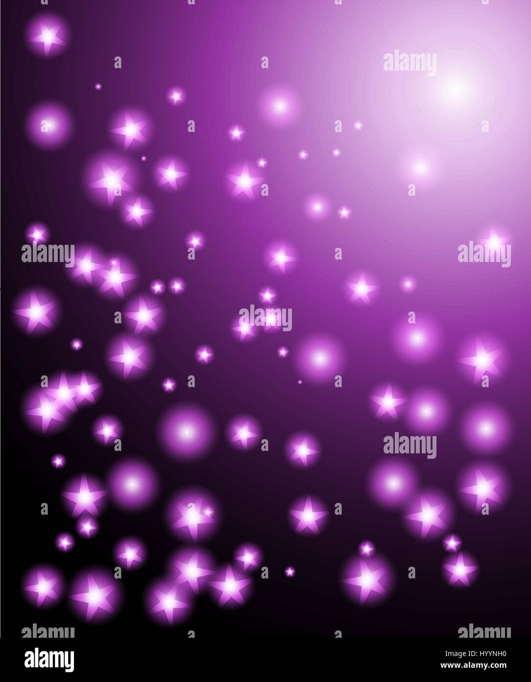 Abstract purple sky background with glowing stars, and the sun