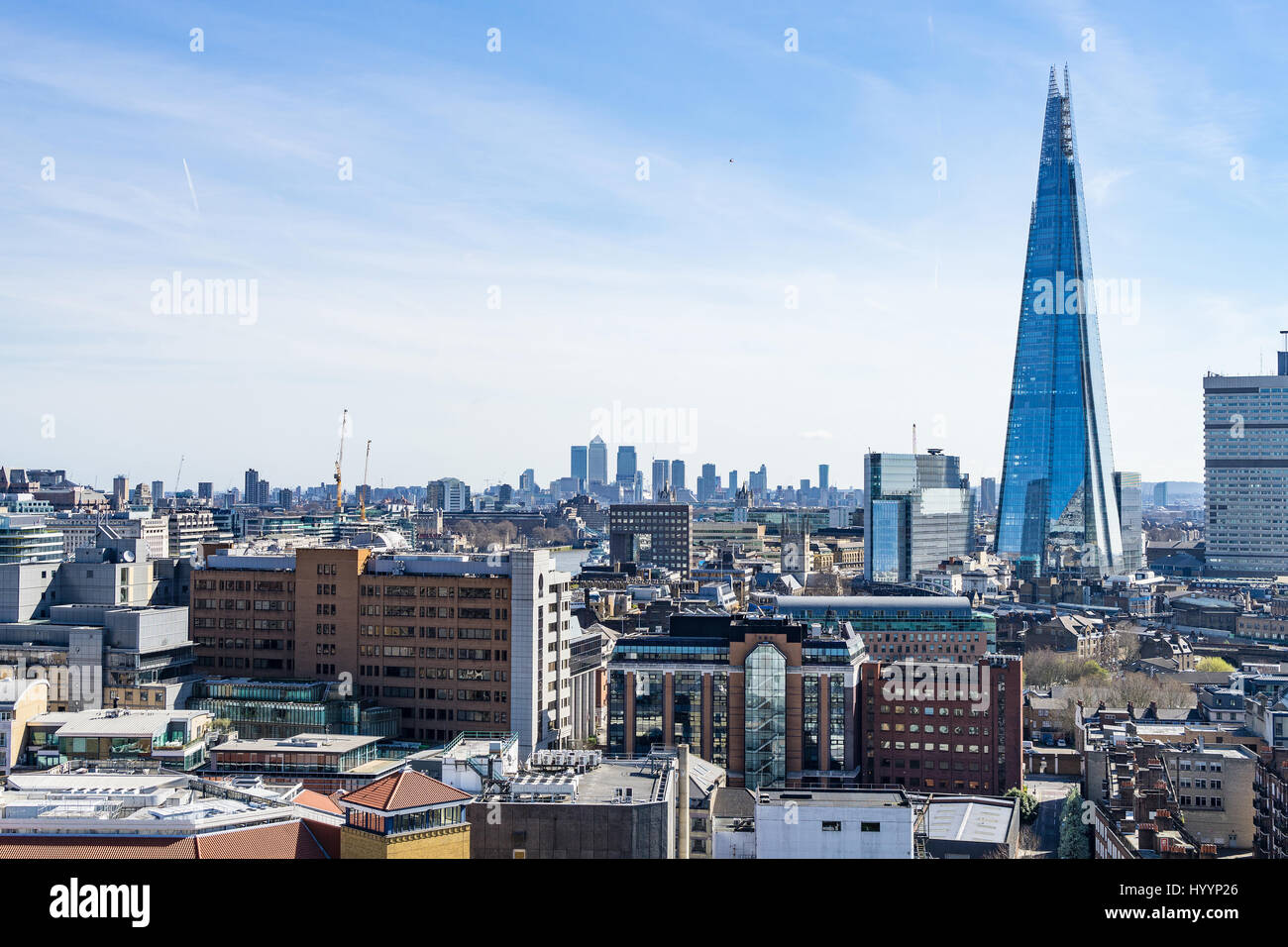 London - March 30: London downtown skyline with the shard on March 30, 2017. Stock Photo