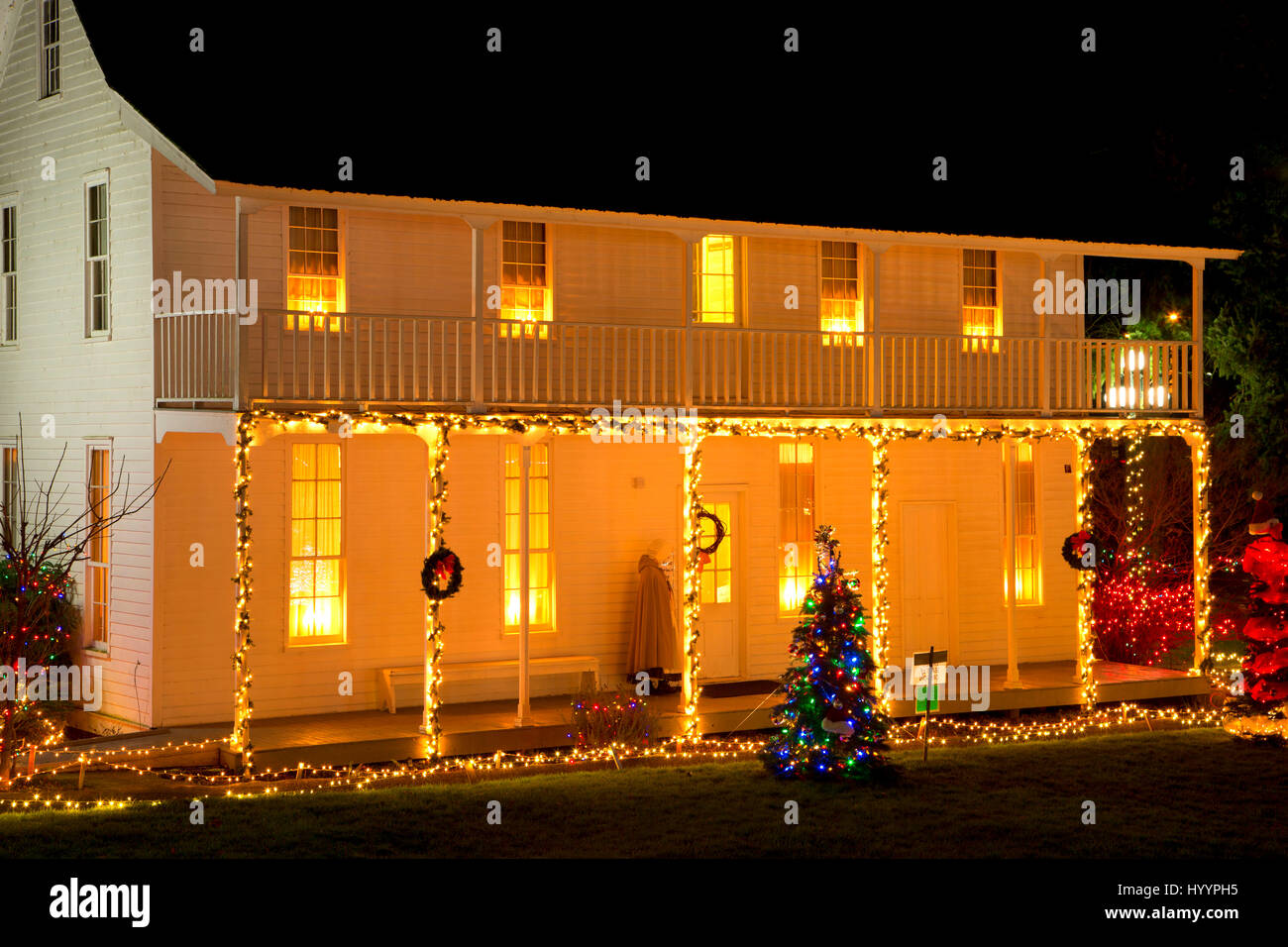 Jason Lee House with Christmas lights, Willamette Heritage Center at