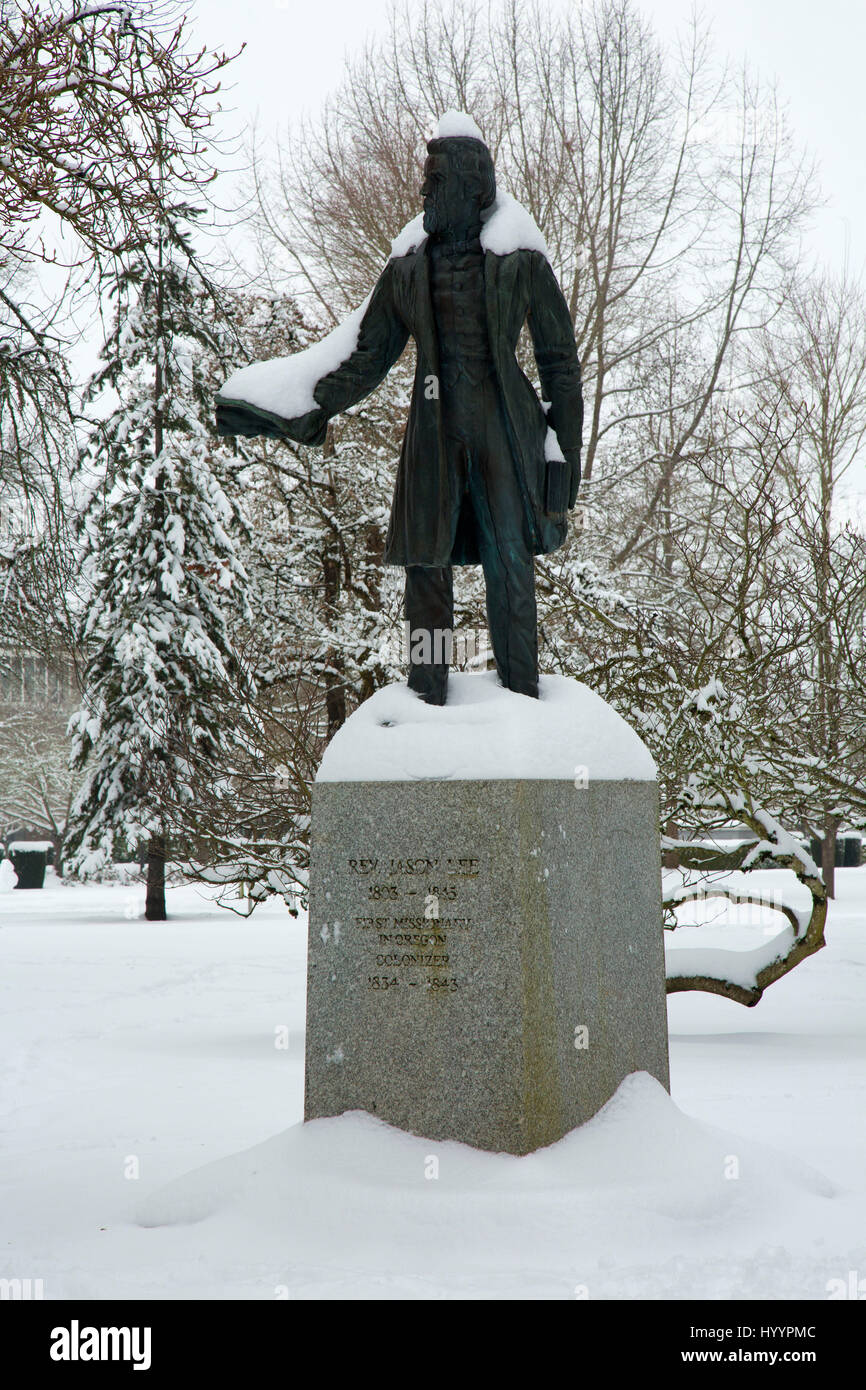 Jason Lee statue, State Capitol State Park, Salem, Oregon Stock Photo