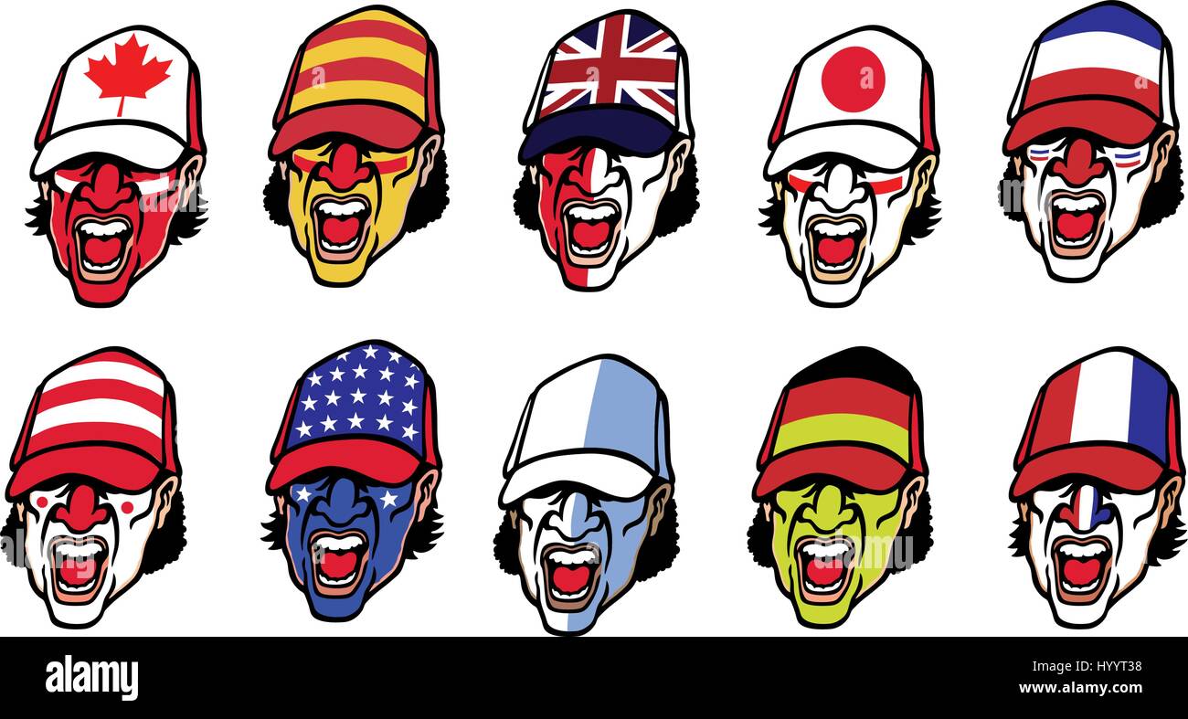 Sport Supporters Faces. Vector Illustration. Stock Vector