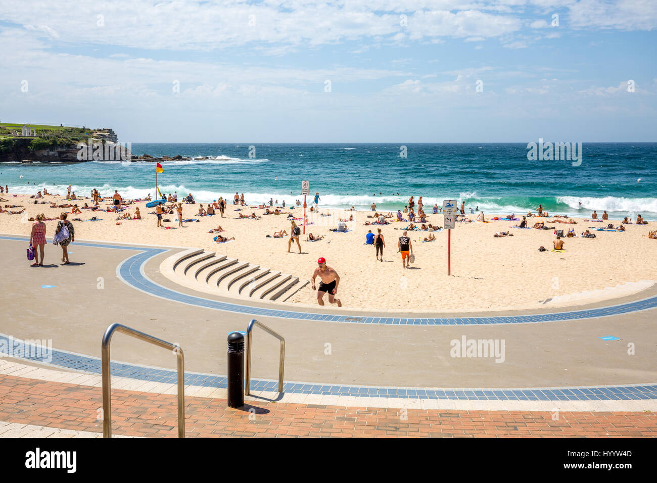 Coogee beach in Sydney eastern suburbs, busy with people on a summers day,Sydney,Australia Stock Photo