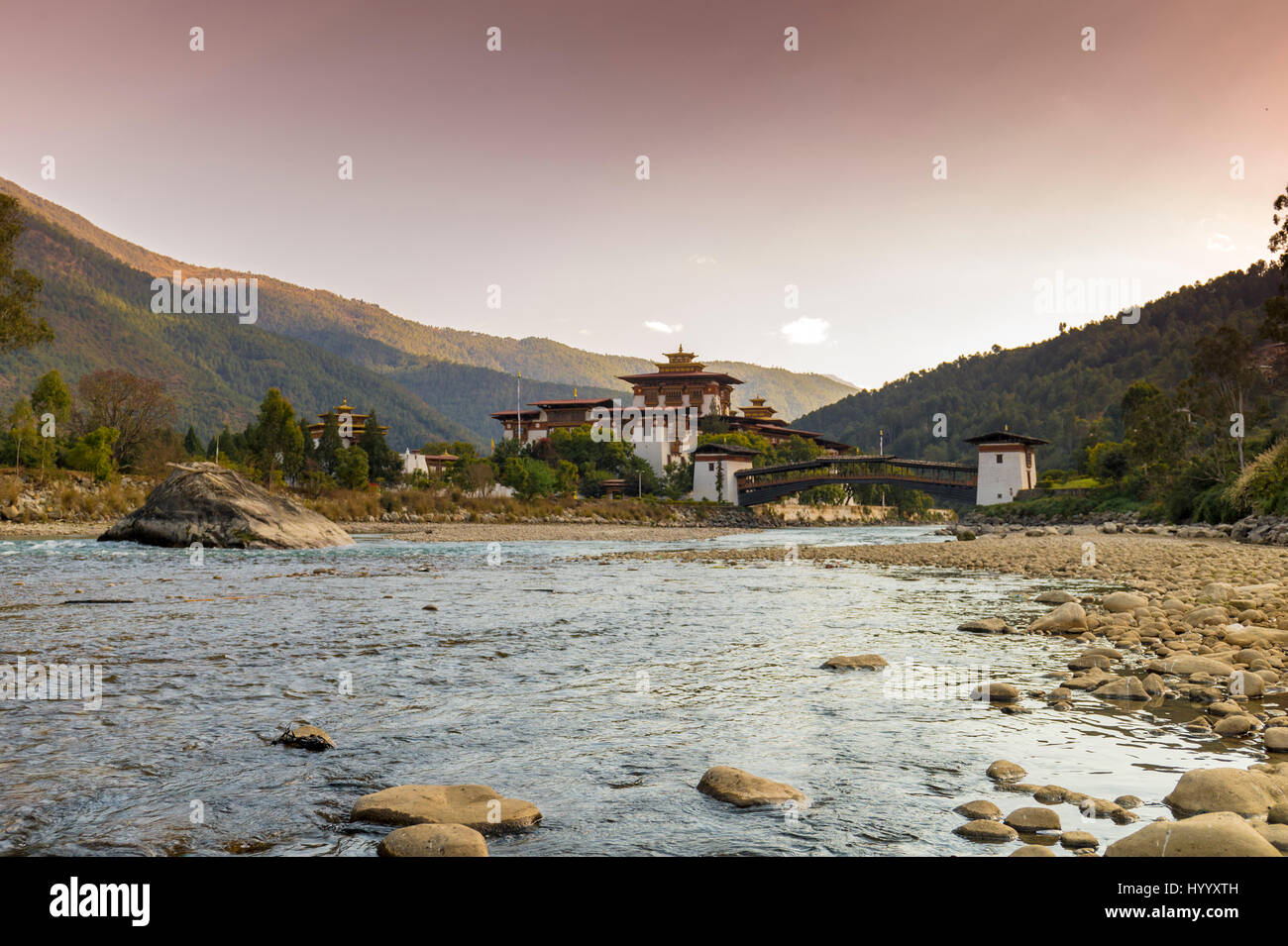 Late winter afternoon at Punakha Dzong (Bhutan) Stock Photo