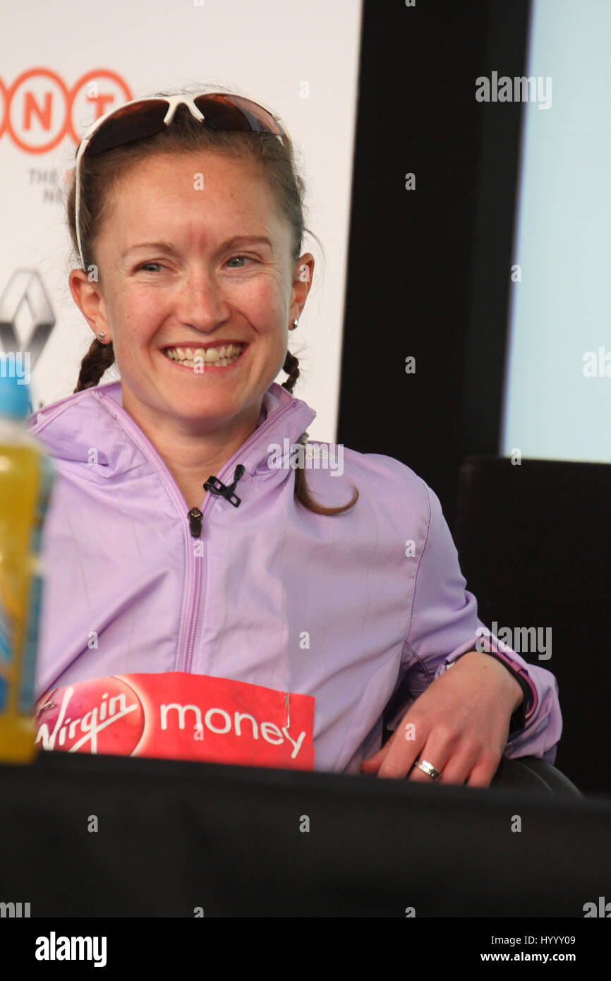 London, UK 24 April 2016. Alyson Dixon who was the first GBR women finisher as the Virgin Money London Marathon winners. © David Mbiyu/Alamy Live News Stock Photo