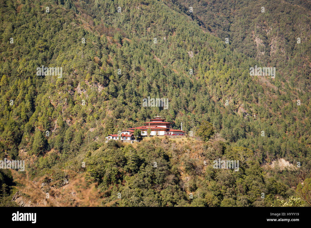 Dongdi Dzong, on hilltop above Dongdi Chu valley (Bhutan) Stock Photo