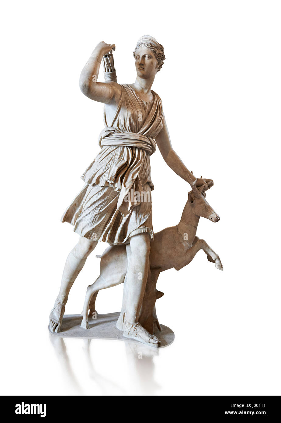 Artemis and a deer, known as 'Diana of Versailles”, 1st - 2nd cent Roman statue, marble from Italy.  Inv MR 152 or Ma 589, Louvre Museum Paris Stock Photo
