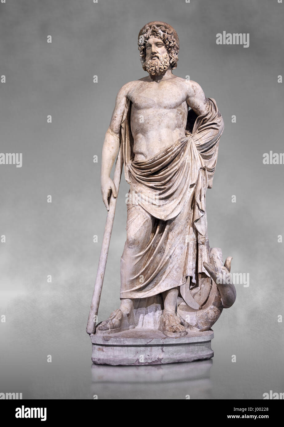 2nd cent AD Roman statue of Esculape or Asclepius. Albani Collection, Inv No.  Ma 929, Louvre Museum, Paris. Stock Photo