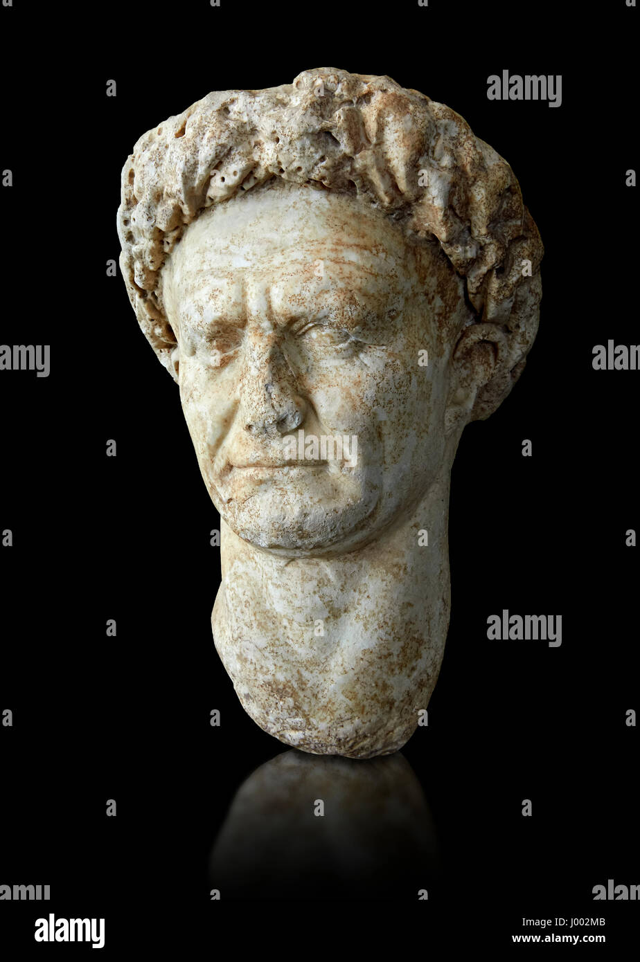 Roman Portrait bust of Roman Emperor Vespasian, circa  69 to 79 AD excavated from Minturno. The National Roman Museum, Rome, Italy Stock Photo