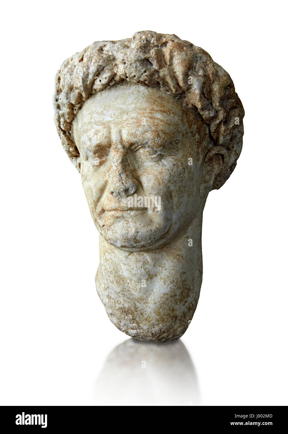 Roman Portrait bust of Roman Emperor Vespasian, circa  69 to 79 AD excavated from Minturno. The National Roman Museum, Rome, Italy Stock Photo