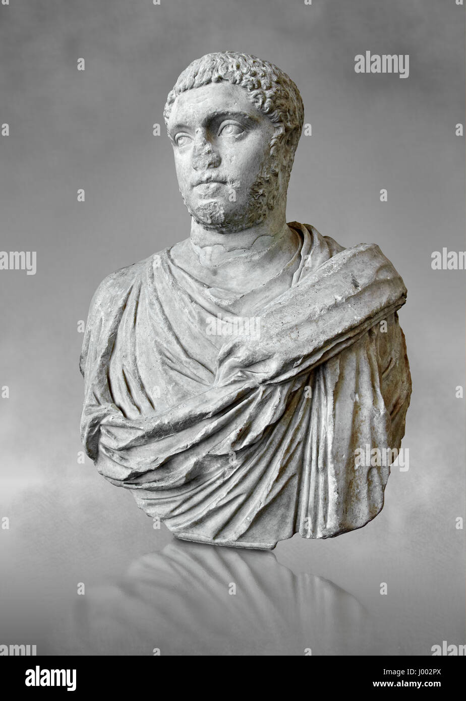 Roman sculpture bust of Publius Septimius Antoninus Geta better known as Geta brother of Caracalla, made between 209 and 212 AD and excavated from the Stock Photo