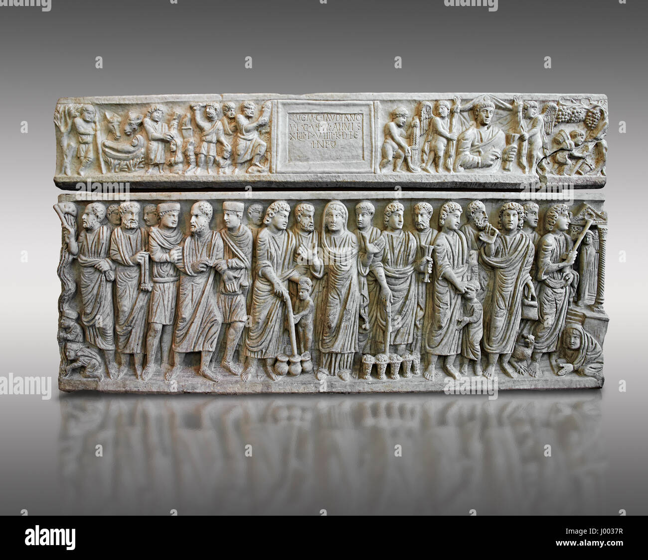 Roman relief sculpture on the Christian sarcophagus of Marcus