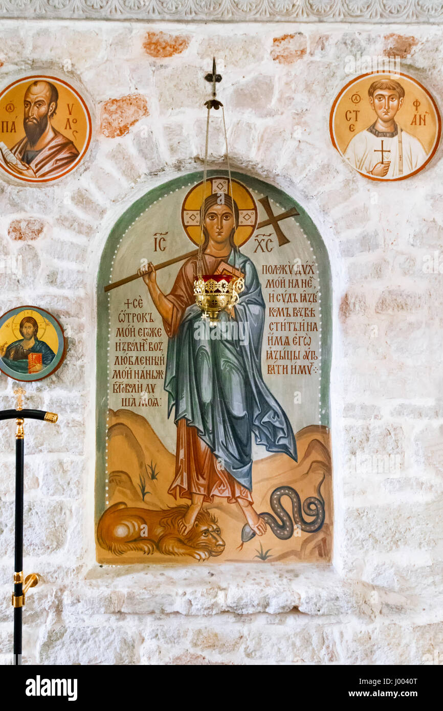 Pskov, Russia- June 6, 2016: Ancient Russian Orthodox Icons displayed ...