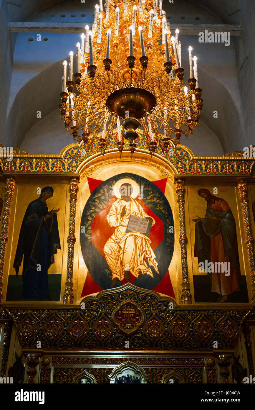 Pskov, Russia- June 6, 2016: Ancient Russian Orthodox Icons displayed ...