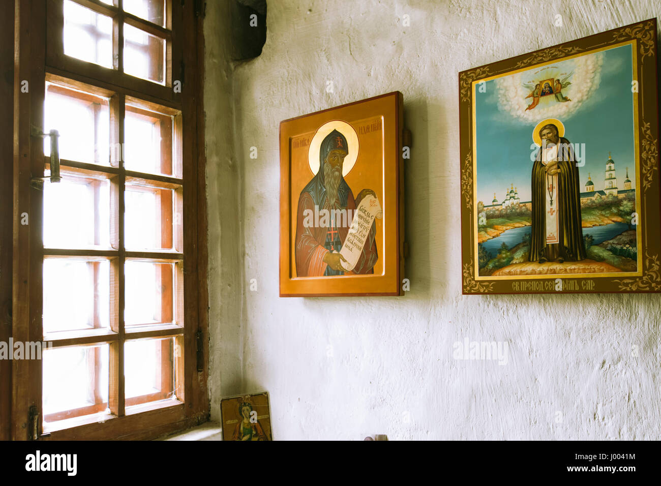 Pskov, Russia- June 6, 2016: Ancient Russian Orthodox Icons displayed ...