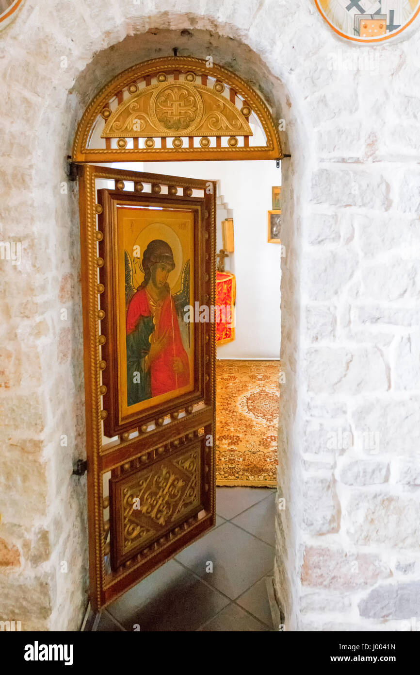 Pskov, Russia- June 6, 2016: Ancient Russian Orthodox Icons displayed ...