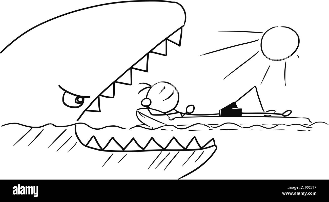 Cartoon vector stickman smiling enjoying sailing a airbed air mattress