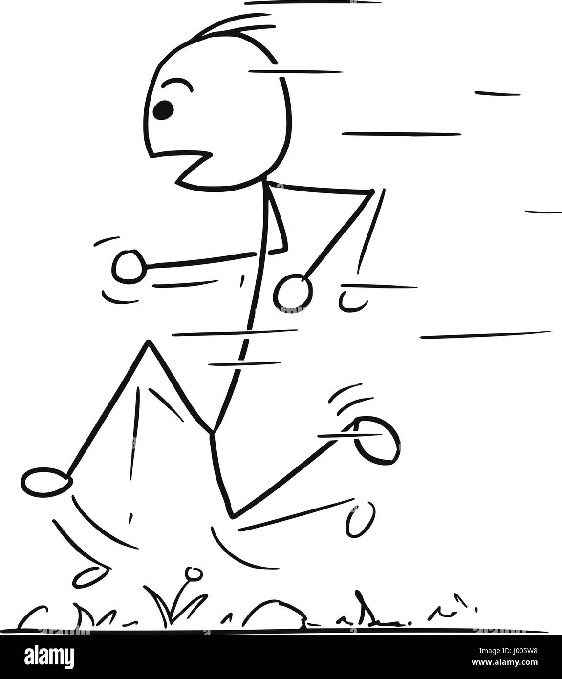 Cartoon vector stickman man running fast Stock Vector