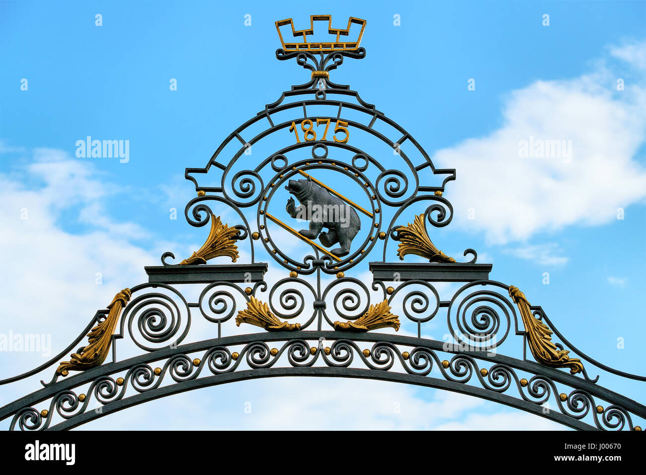 Decoration of entrance gate in old city center of Bern, Switzerland ...