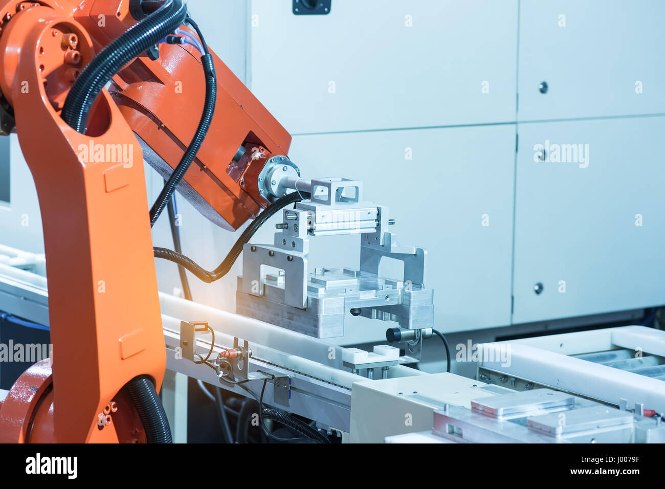 industrial machine and factory robot arm,Smart factory industry 4.0 concept. Stock Photo
