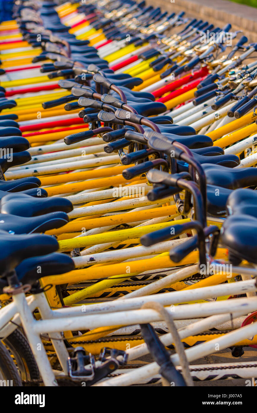 Bicycle Hire on Xian city wall China Stock Photo