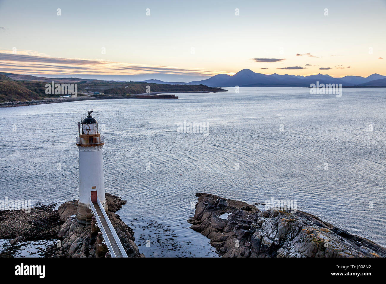 Eilean Ban Lighthouse under the Skye Bridge, where Gavin Maxwell once lived. Stock Photo