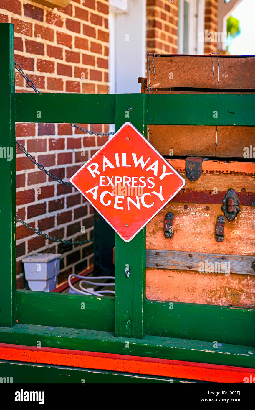 Old railway sign outside the Dunedin Historical Museum in Florida Stock Photo