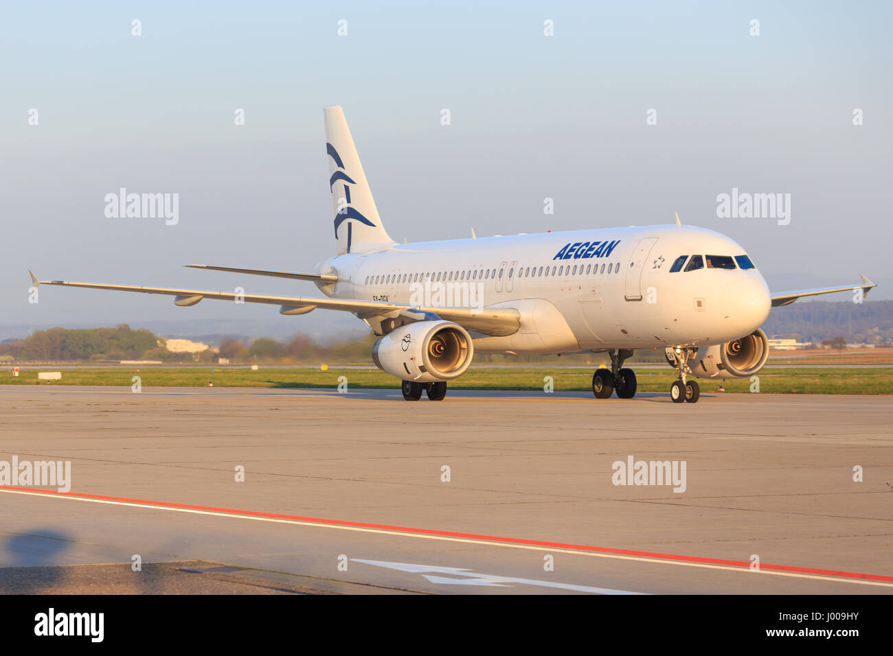 Stuttgart/Germany March 10, 2017: Airbus A320 from Aegan at Stuttgart Airport. Stock Photo