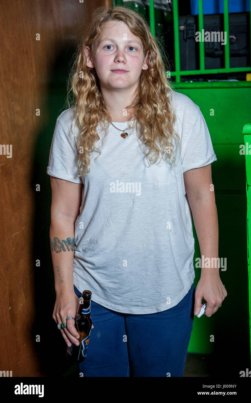 Kate Tempest,  poet, singer, writer, performer, rapper & winner of 2014 Ted Hughes Award at Bookslam literary night at York Hall,  Bethnal Green, London. The night had a boxing theme as authors took the ring to deliver their readings in this iconic boxing venue in the heart of East London. 12th August 2014     WORLD RIGHTS Stock Photo