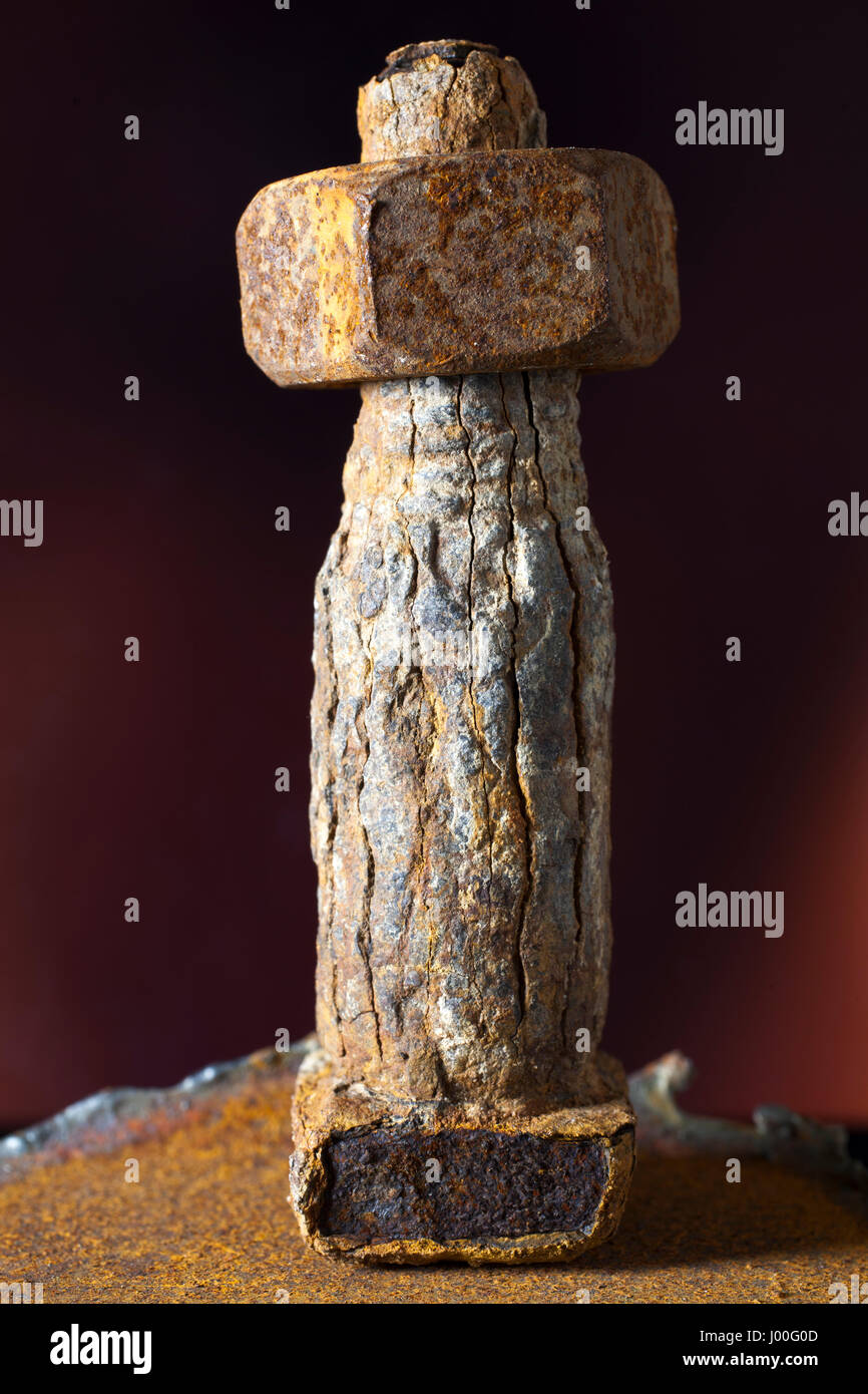 Macro of a corroded old nut and bolt Stock Photo