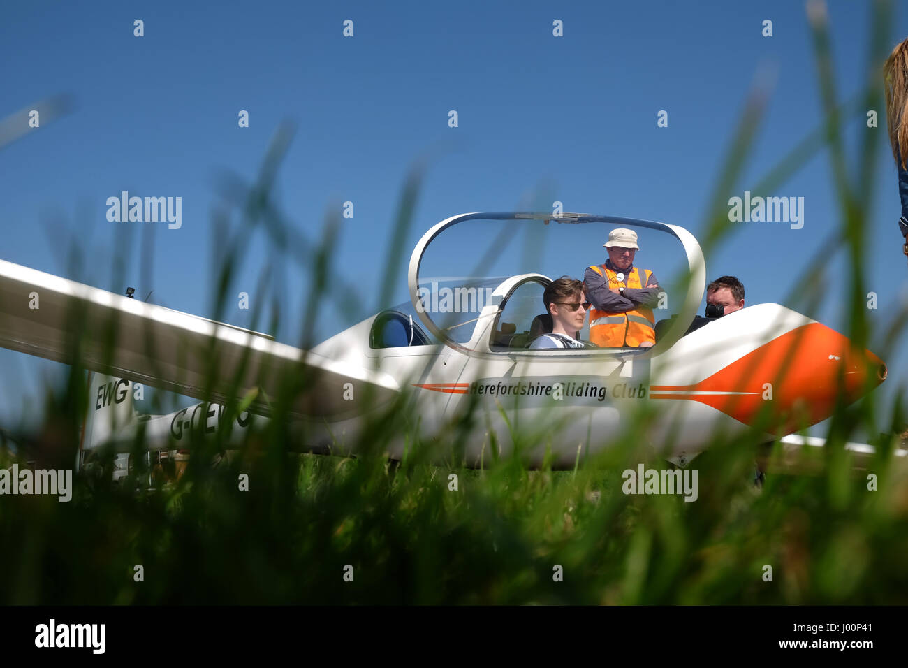 Shobdon airfield, Herefordshire, UK - April 2017 - Perfect warm sunny day at Shobdon airfield with clear blue skies great for the Herefordshire Gliding Club. Stock Photo